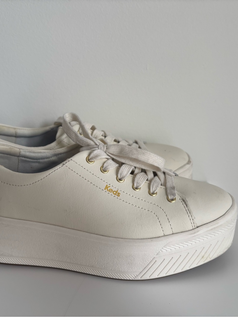Keds Women's Platform Sneaker in Cream with Gold Accents